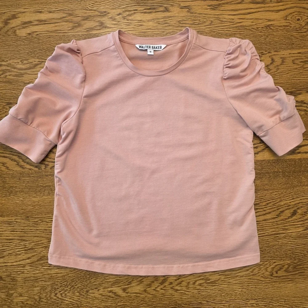Rose Pink Small Puff Sleeve Ruched Top Soft Cotton Blend Cottage Core Girlhood